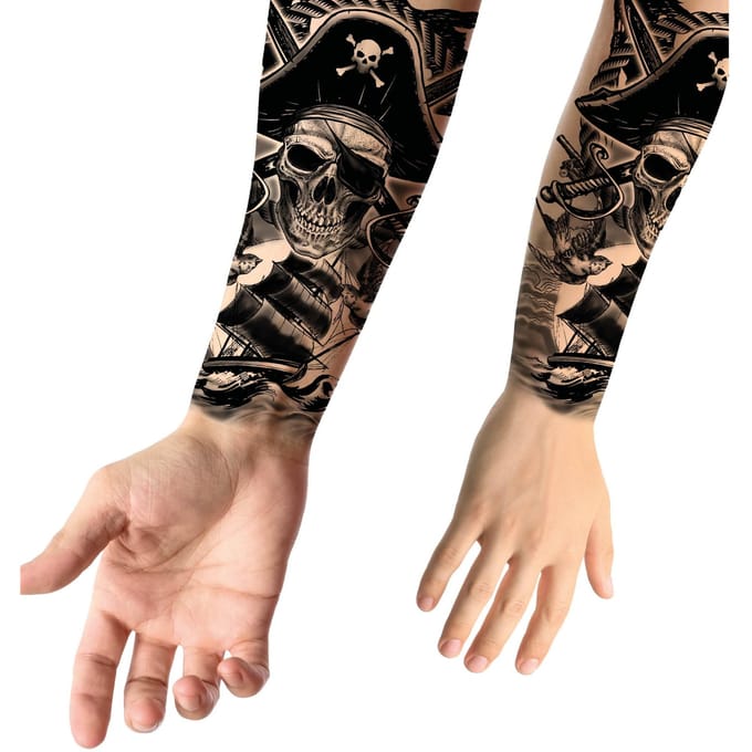 Tatouage Temporaire Lavable Manchon Pirate 14X30Cm