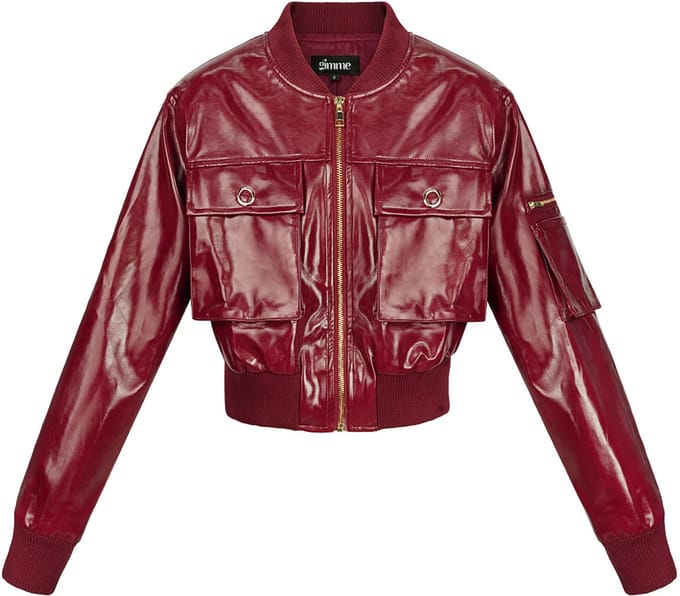 Stoere PU Vrouwen Korte Bomberjas met Hoge Glans - Rood - Maat M