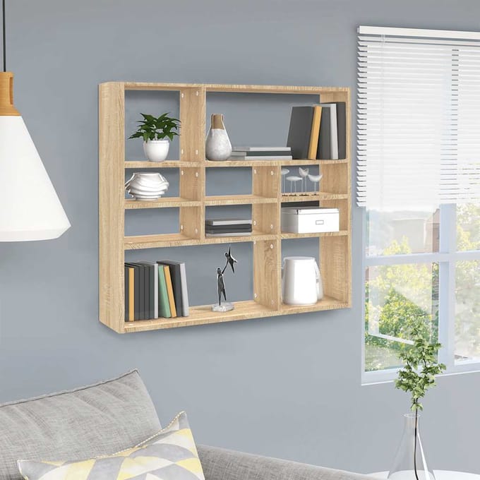 vidaXL - Wandschap - 90x16x78 - cm - bewerkt - hout - sonoma - eikenkleurig