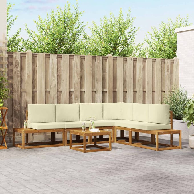 vidaXL - 7 - st - Buiten - bank - set - Massief - Acacia - Hout - en - Polyester