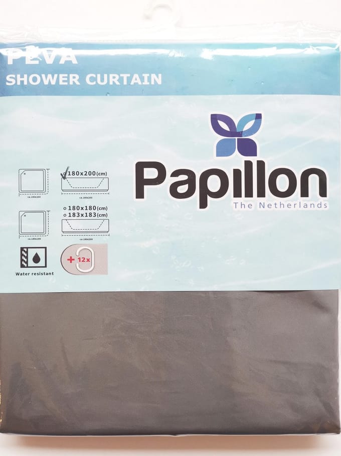 Papillon - Douchegordijn - PEVA - 180x200 cm - Donkergrijs