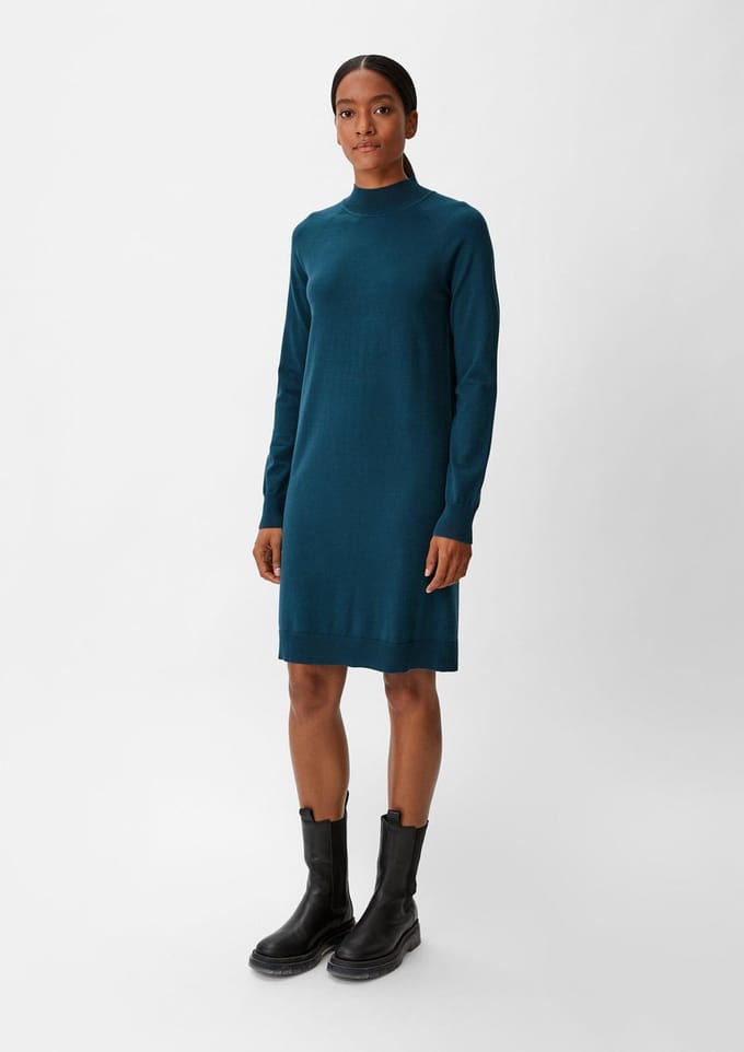 Viscose Dikkere Mouwen Jurk met Opstaande Kraag Vrouw COMMA