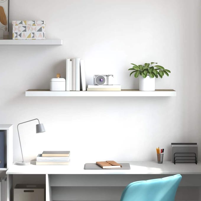 vidaXL - Wandschap - zwevend - 120x23,5x3,8 - cm - MDF - eikenkleurig - en - wit