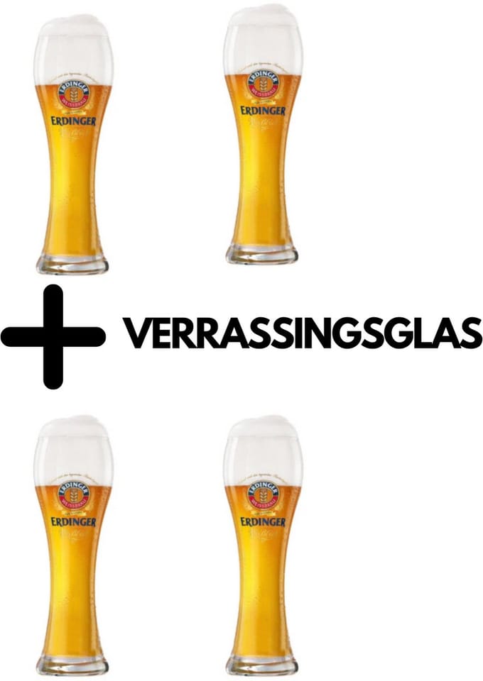 4x Erdinger weizenglas 50cl + EEN GRATIS VERRASSINGSGLAS!
