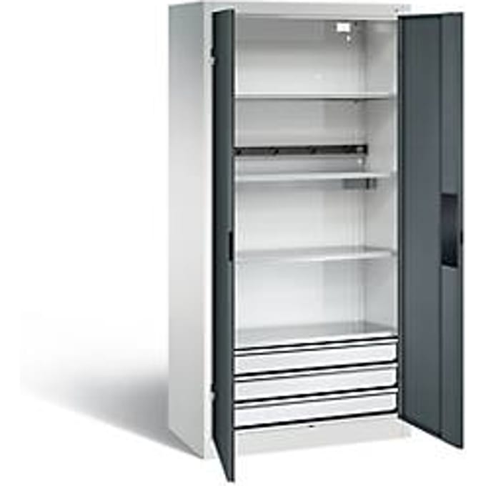 C+P acculaadkast Basic met deuren van massief plaatstaal, H 1950 x B 930 x D 500 mm, lichtgrijs/antraciet