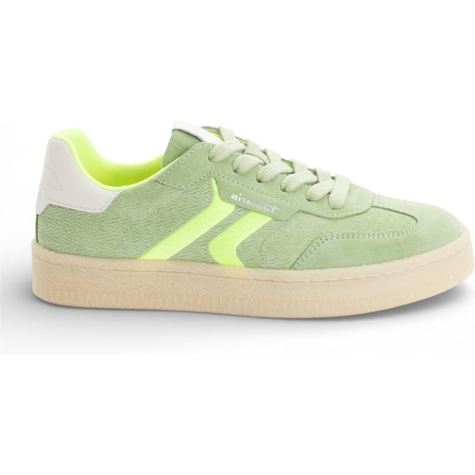 Tamaris dames sneakers van groen leer met neonstrepen