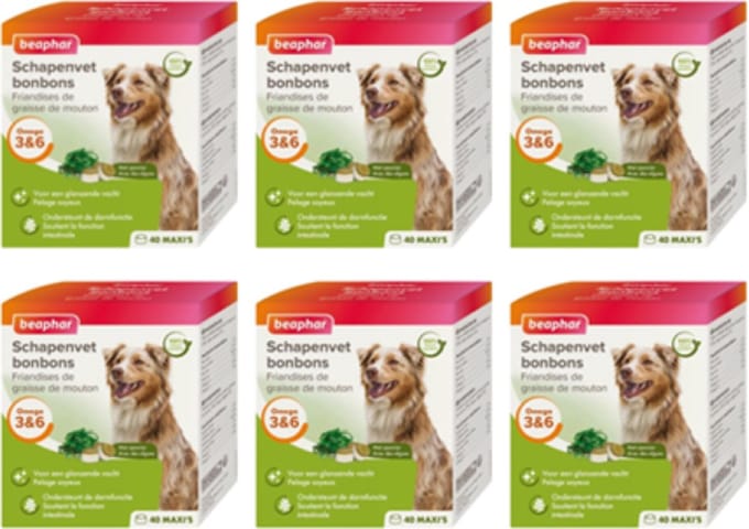 6x Beaphar Schapenvet Bonbons met zeewier - Hondensnack - 245g