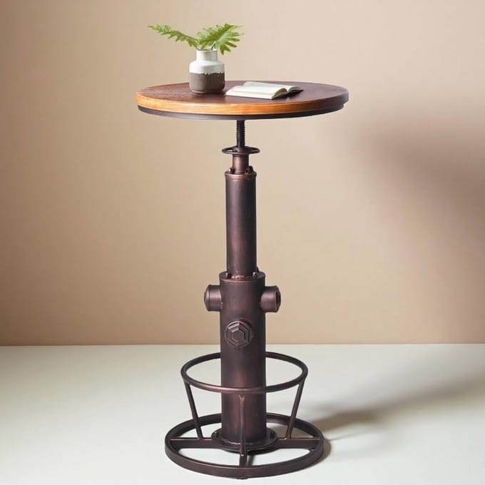 Verstelbare Ronde Houten Bartafel met Draaibaar Blad voor Bistro en Eetruimte