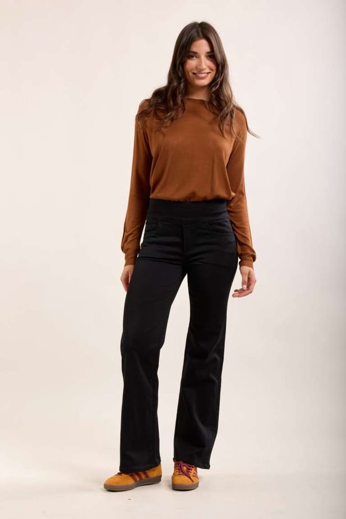 Toxik3 - Broek hoge taille jog denim zwart straight extra comfy