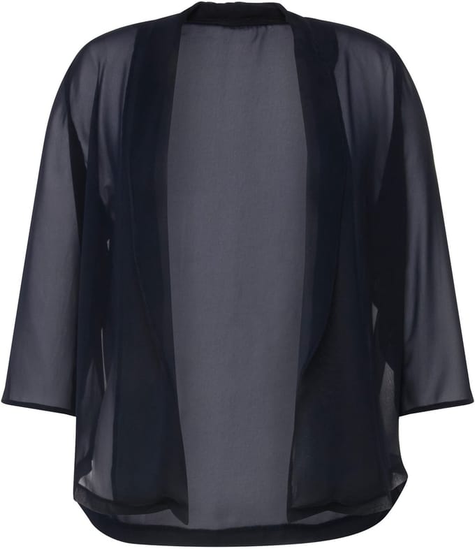 Ulla Popken - Dames - Chiffon jasje oversized sjaalkraag 3/4-mouwen - Marine - Maat 46+