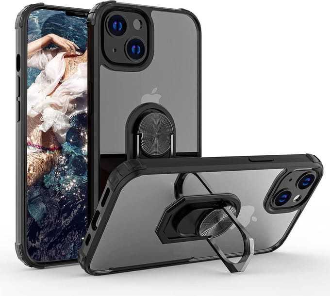 HB Hoesje Geschikt voor Apple iPhone 13 Mini Zwart - Anti Shock Kickstand Ring Case