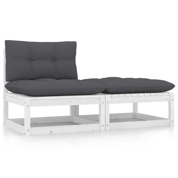 vidaXL - 2-delige - Loungeset - met - kussens - massief - grenenhout - wit