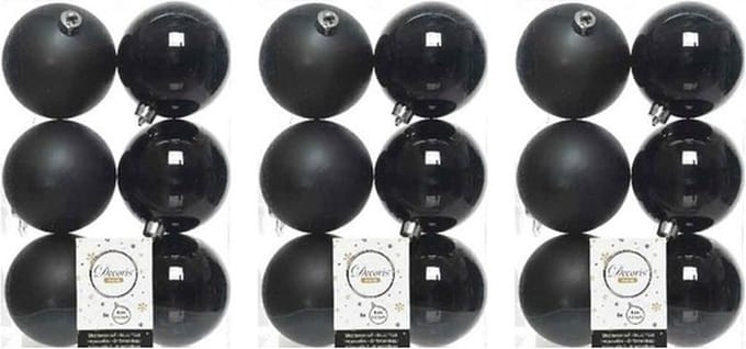 Decoris kerstballen - 18x st - zwart - 8 cm - kunststof - mat en glans - kerstversiering