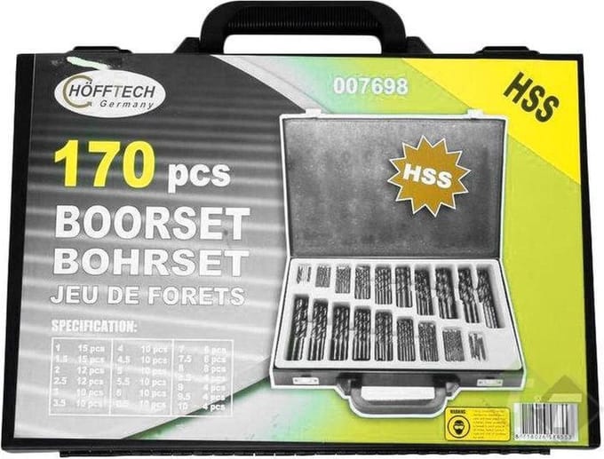 Borenset 170 delig, HSS, Boor set titanium
