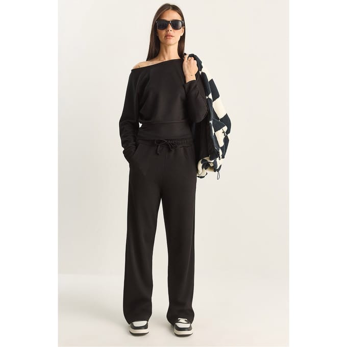 Asymmetrische Kraag Gebreide Hoge Taille Twee-Delige Set