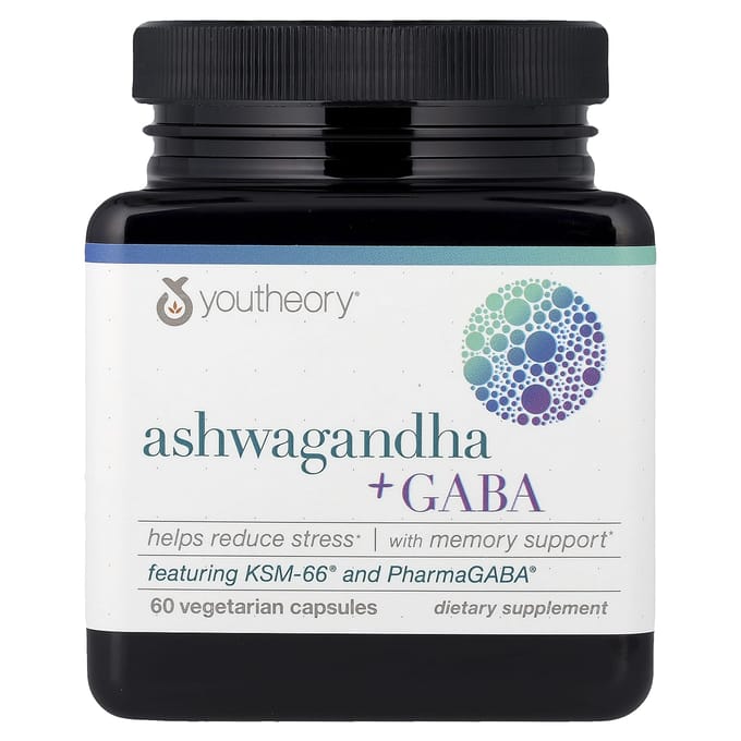 Youtheory, Ashwagandha + GABA, 60 Veggie Capsules