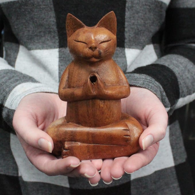 Houten gesneden wierookbranders - Med Yoga Cat