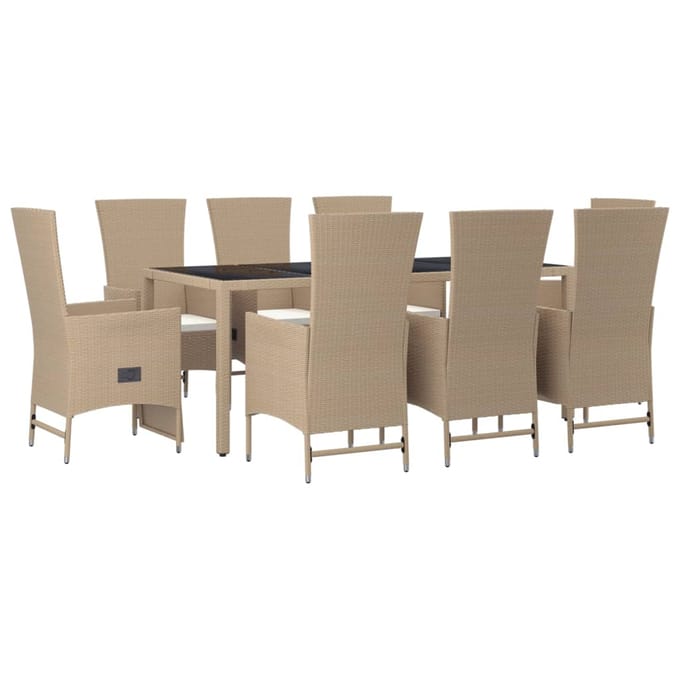vidaXL - 9-delige - Tuinset - met - kussens - poly - rattan - beige