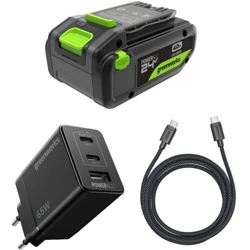 Greenworks 24 V Starterset 1x4 Ah HP USB-batterij+ 65 W oplader+100 W 1 m kabel