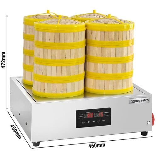GGM Gastro (2 stuks) Stoomkoker / Dim sum-stoomkoker - elektrisch - 2,5kW - digitaal - incl. 32 bamboe stoommandjes & 8 deksels zilver