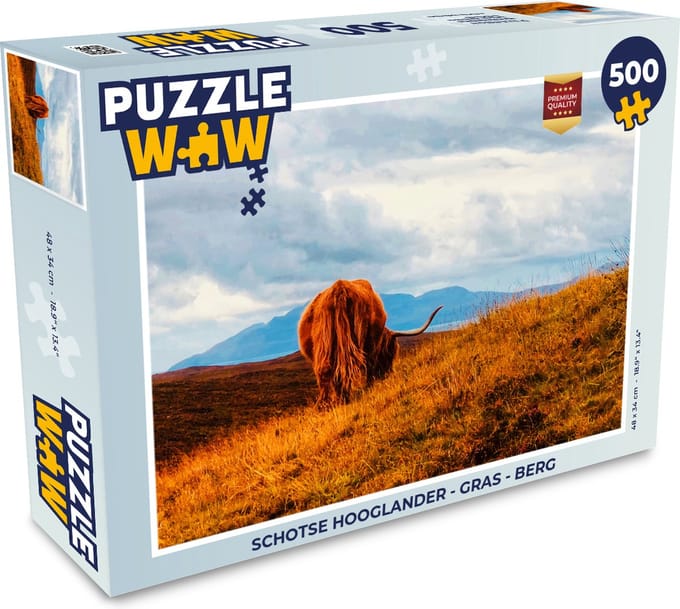 Puzzel Schotse hooglander - Gras - Berg - Legpuzzel - Puzzel 500 stukjes