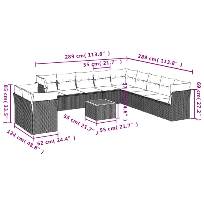 vidaXL - 12-delige - Loungeset - met - kussens - poly - rattan - beige