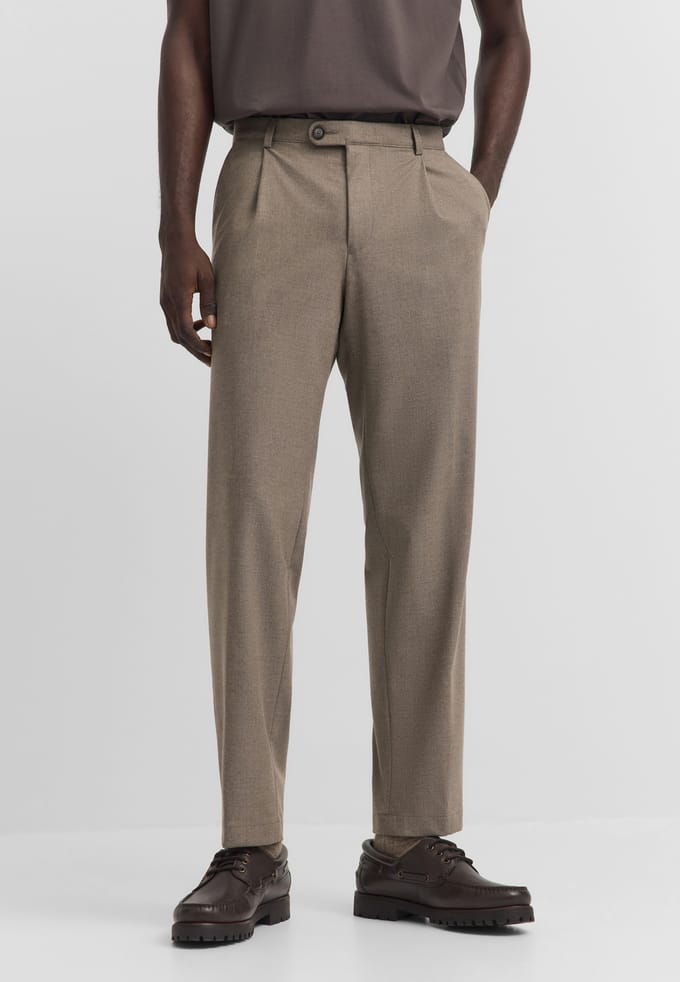 Bugatti Herren Broek met plooien Elio Relaxed Fit in flanell-look