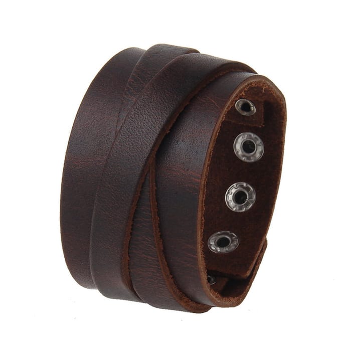 Leren Armband - Gekruiste Band - Armband Leer - Drukknopen - Bruin