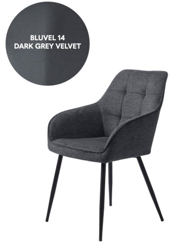 NOLAN ARMCHAIR SQUARE DARK GREY VELVET - eetkamerstoelen set van 2