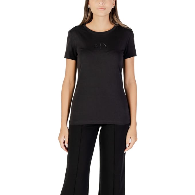 Rhinestone Embellished Round Neck Short Sleeve T-Shirt Wo - Black