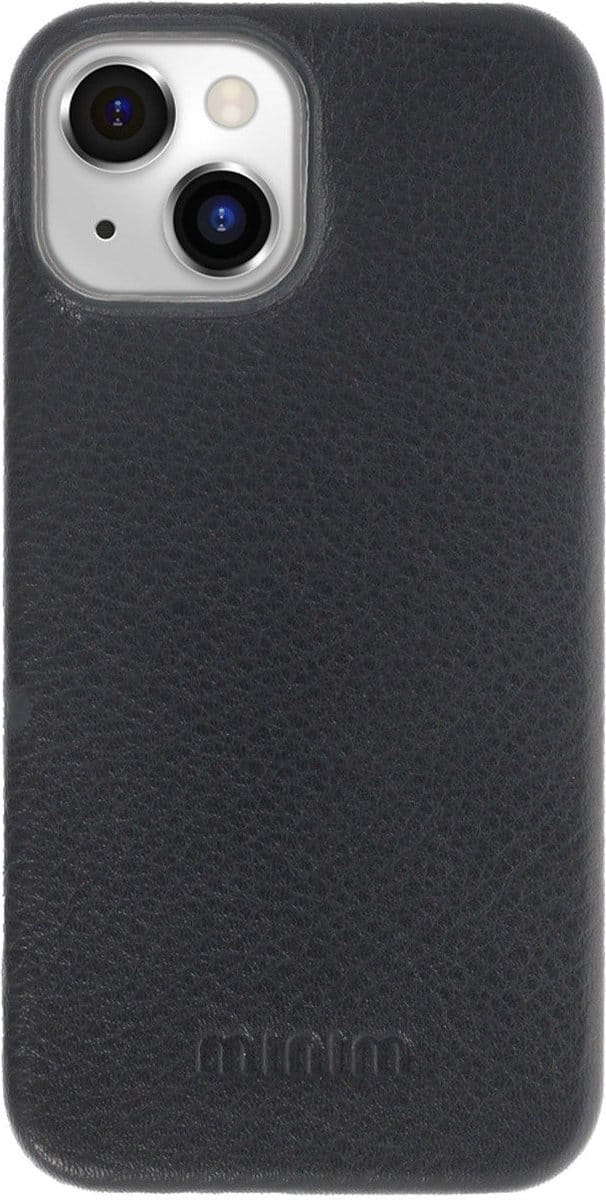 Minim Apple iPhone 14 Hoesje Echt Leer Back Cover Zwart