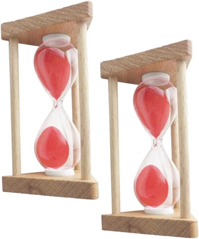 Houten Zandloper - Zand Timer - Koken en Spelletjes - Handgemaakt Decoratief - 3 en 5 Min - Rood