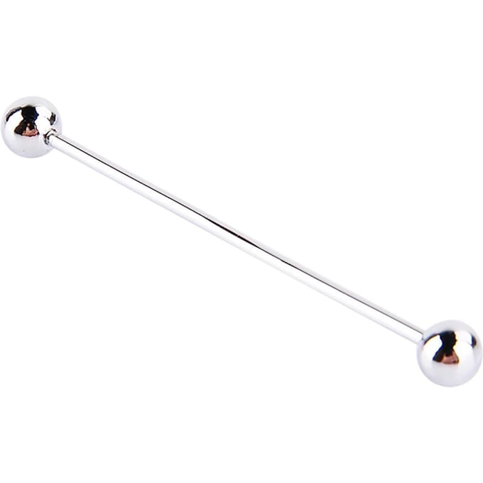 Heren verzilverde stalen kraagspeld met stud, barbell bar clip sluiting, broche 6 cm white