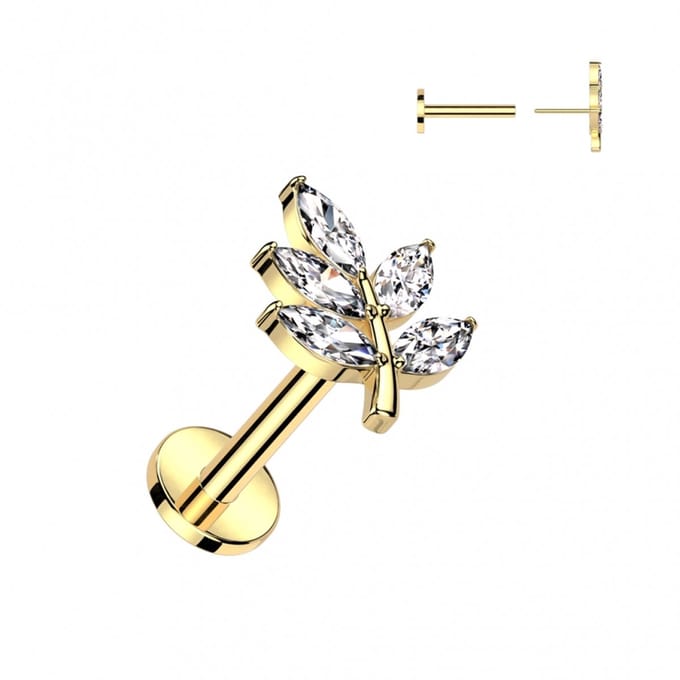 Piercing gemmed blad push in 1.2x8 - goud - LMPiercings