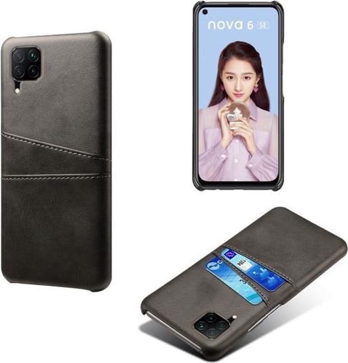 Back Cover met Opbergvakjes + Gehard Glas Screenprotector voor Huawei P40 Lite _ Zwart