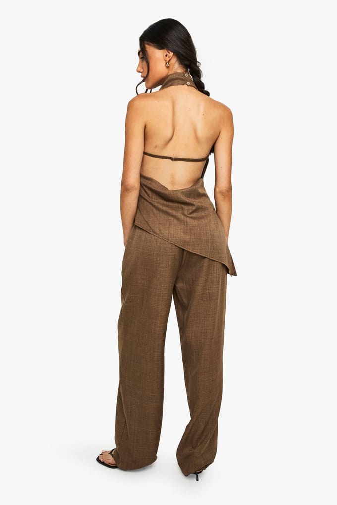 boohoo Dames Melierte rechte pijpenbroeken | Chocoladebruin | Maat: 38