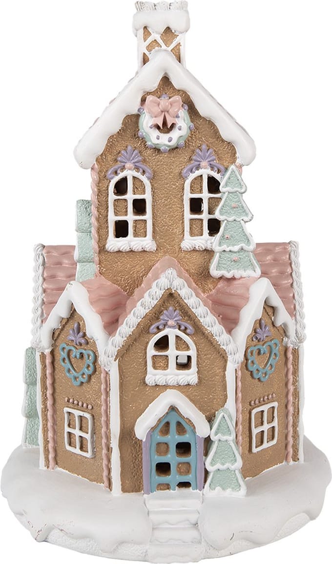 Clayre & Eef Gingerbread house met LED Ø 21x33 cm Bruin Kunststof