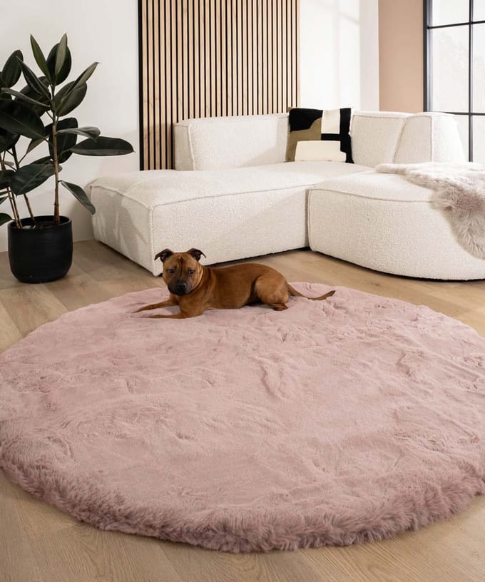 Fluffy vloerkleed rond - Comfy Deluxe roze 100