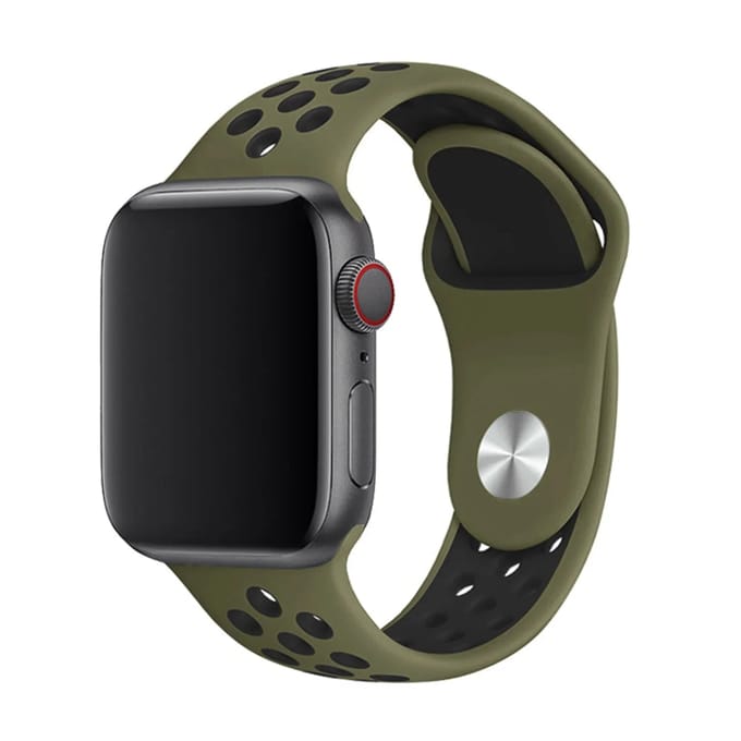 2+2 | Apple Watch Bandje - Dubbel - Siliconen - Olijf Zwart
