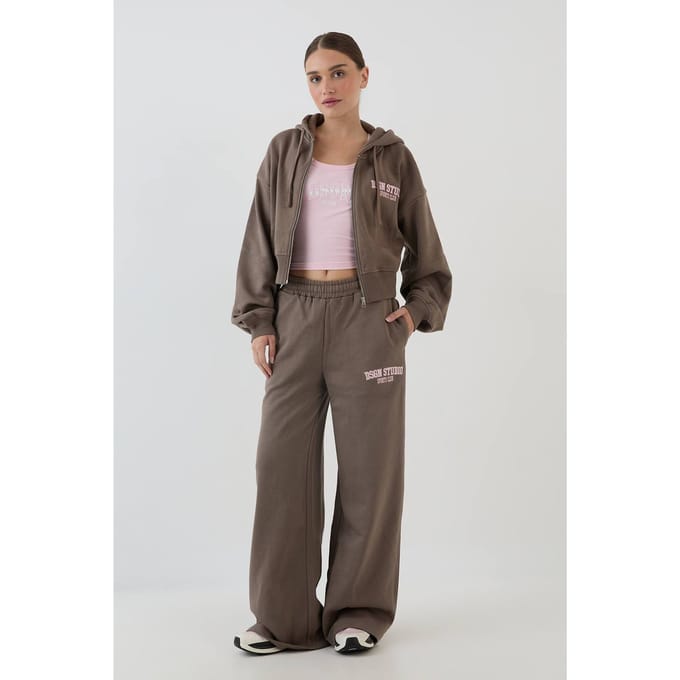 Dames Dsgn Studio Applique Rechte Pijp Joggingbroek | Taupe | Maat: Medium