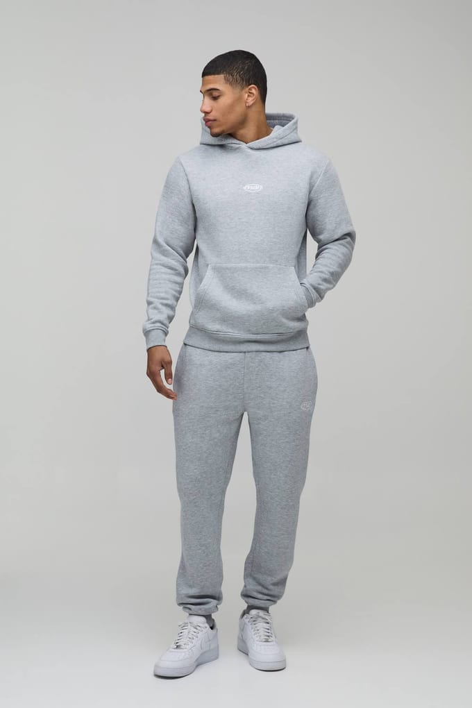 Slanke Pasvorm Heren Sport Trainingspak Met Capuchon | Grey Marl | Size Medium