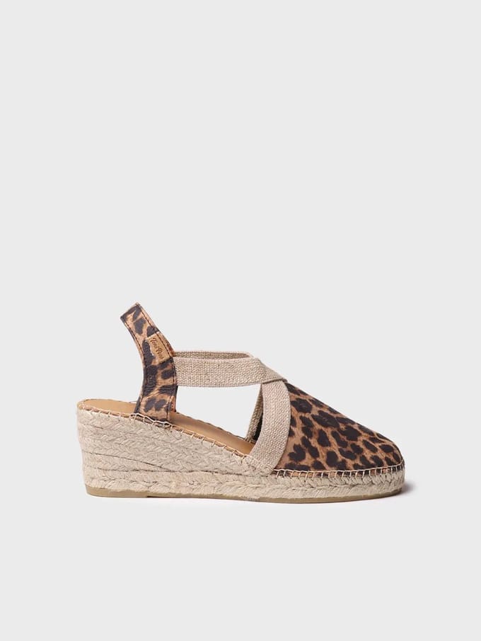 Dames espadrille van leer met een middelhoge sleehak | TOSSA