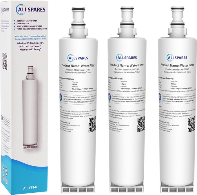 AllSpares Waterfilter (3x) voor koelkast geschikt voor Whirlpool SBS002 - SBS200
