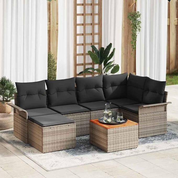 vidaXL - Tuinbank - Set - 7 - st - Grijs - poly - rattan