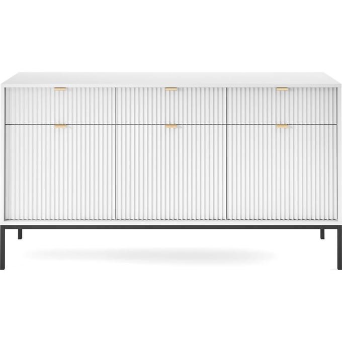 Selsey Vellore - driedeurs commode 154 cm - wit met geribbelde fronten en gouden handgrepen