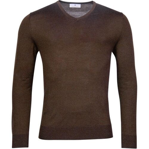 Thomas Maine Trui Merino V-Neck Single Knit Bruin / male