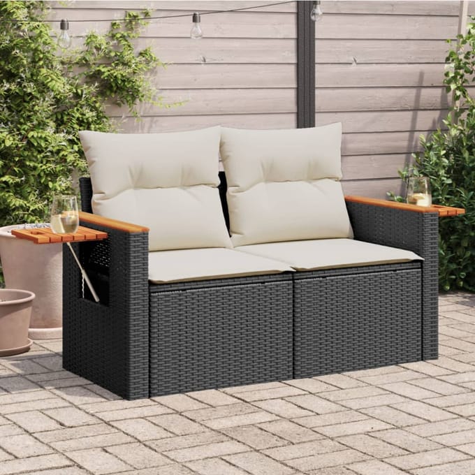 vidaXL - Tuinbank - 2-zits - met - kussens - poly - rattan - zwart