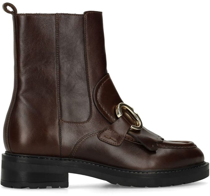 Manfield - Dames - Bruine leren enkellaarsjes - Maat 42