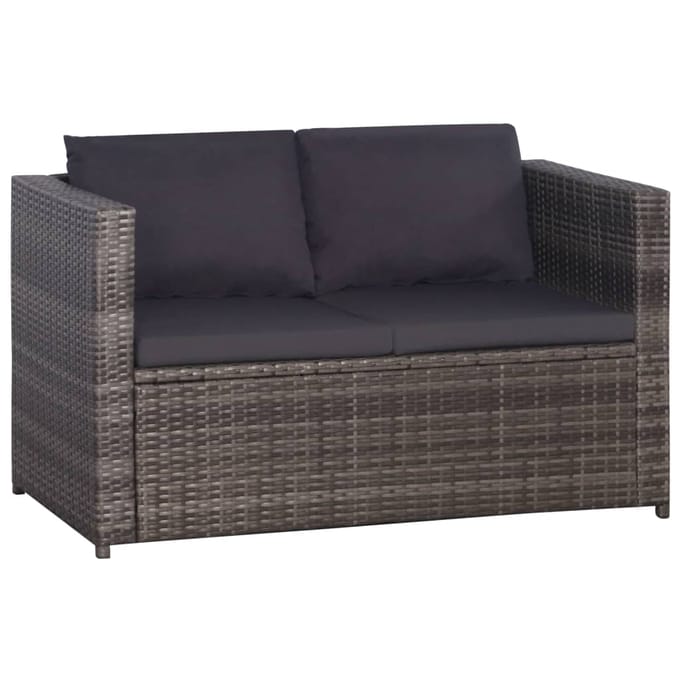 vidaXL - 3-delige - Bistroset - met - kussens - poly - rattan - grijs