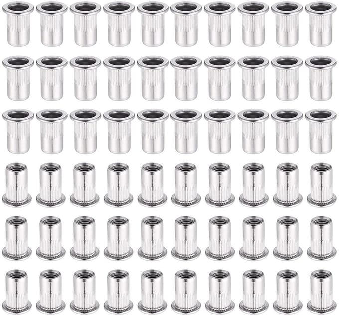 60 Stuks RVS M6 Rivetmoeren met Platte Kop - Draadinvoeren voor Rivets en Rivetmachines
